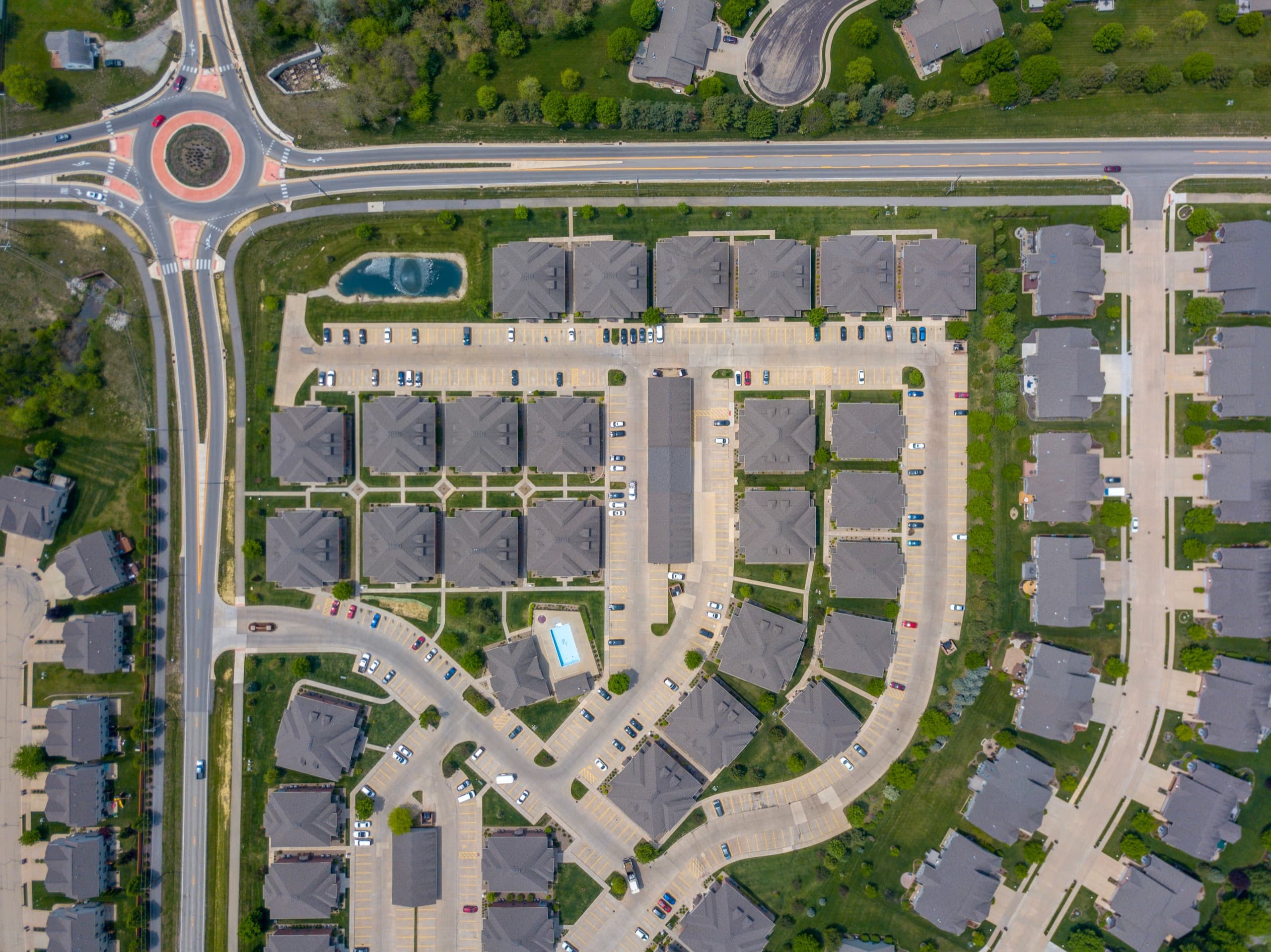 Aerial view of suburban residential area