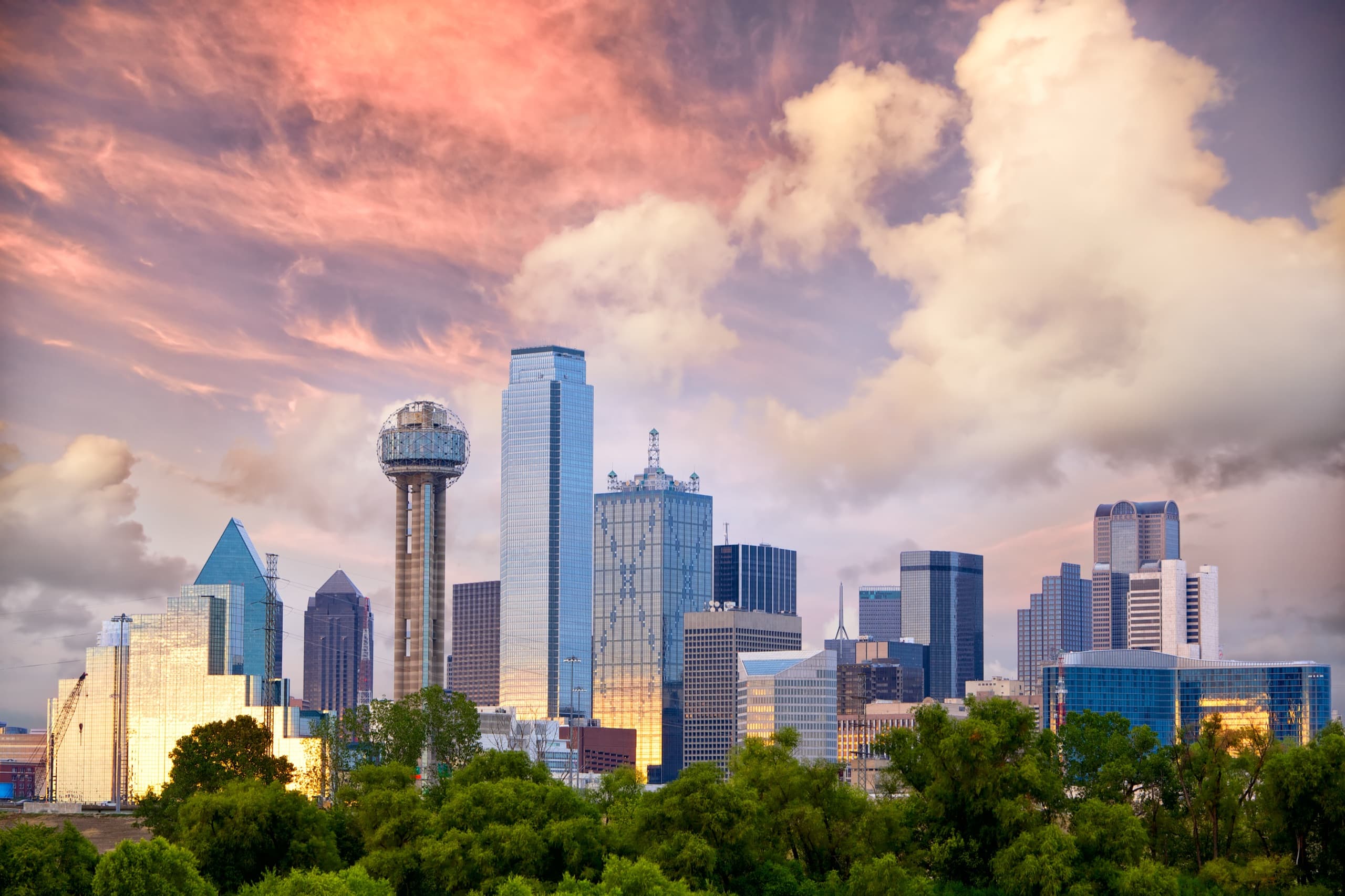 Dallas skyline at sunset