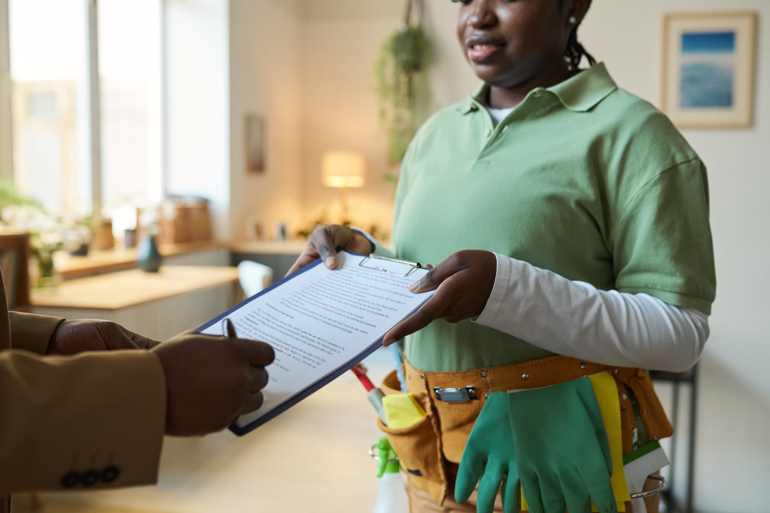 Service provider presenting contract to client