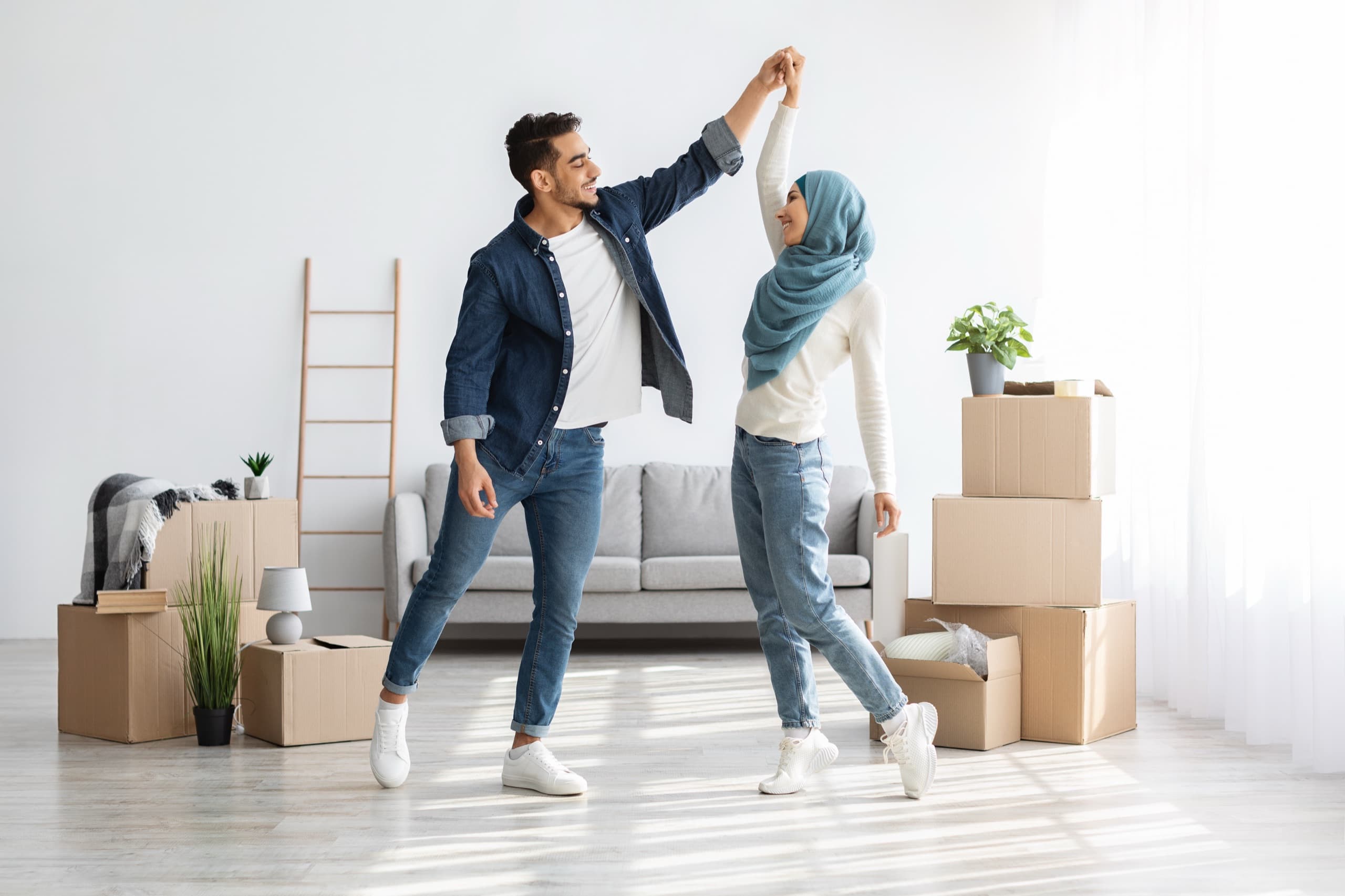 Happy family celebrating in new apartment